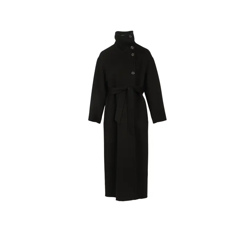 PANAME (REF. 65355) NOIR- MANTEAU EN LAINE AVEC CEINTURE