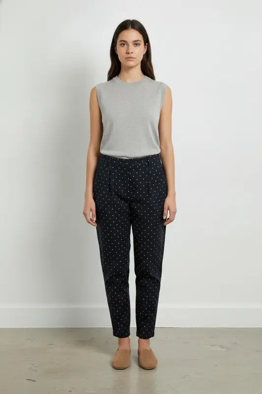 Pantalon Bleu à Pois Blancs - Taille S/36