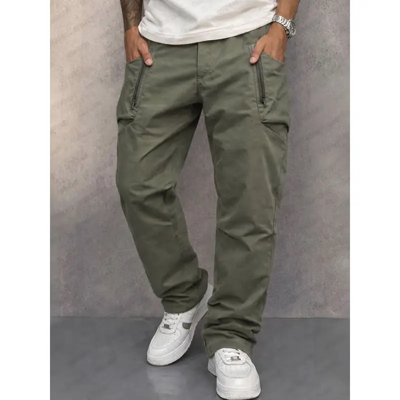 Pantalon cargo homme en coton, poches zippées sécurisées