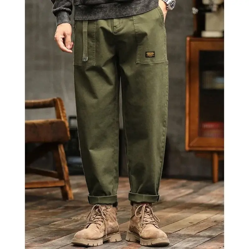 Pantalon cargo homme vintage en coton, coupe droite