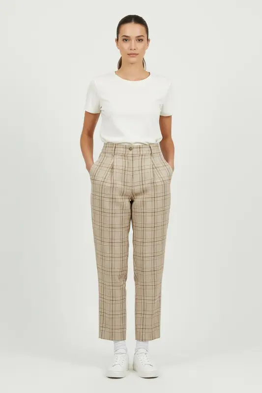 Pantalon Carreaux Beiges - Taille S/36