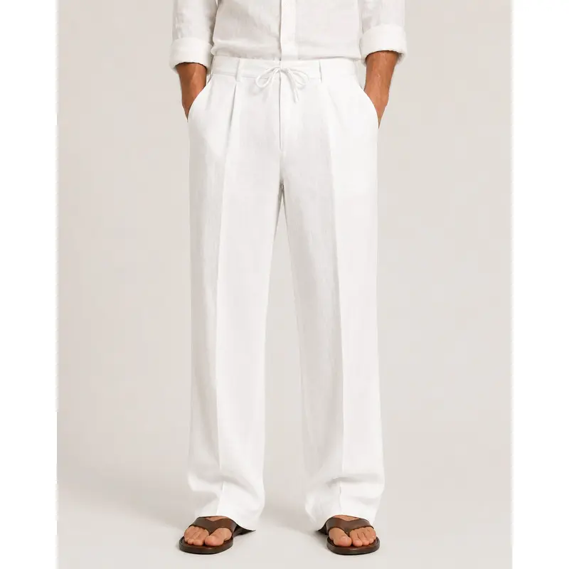 Pantalon en lin mélangé homme, plis fins et taille ajustable
