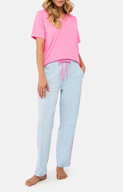 Pantalon en popeline de coton - Rayure Lila