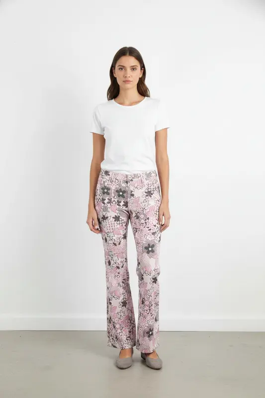 Pantalon Évasé Rose et Noir - Taille XS/34