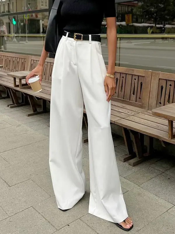 Pantalon femme large taille haute coupe décontractée