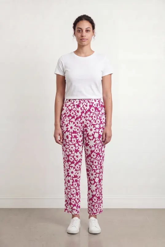 Pantalon Fleuri Rose et Blanc - Taille L/40