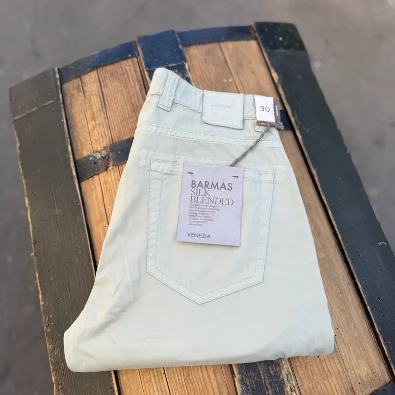 Pantalon HEAVY en coton soie stretch vert d’eau