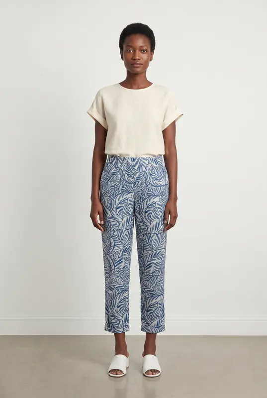 Pantalon Imprimé Bleu et Blanc - Taille M/38