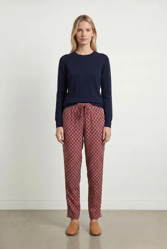 Pantalon Imprimé Bordeaux et Blanc - Taille S/36