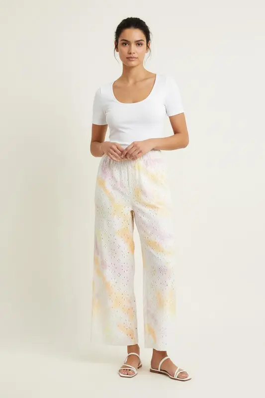 Pantalon Large Blanc et Jaune - Taille XS/34
