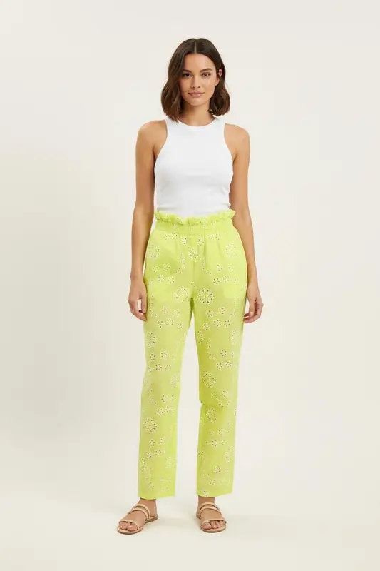 Pantalon Large Jaune et Blanc - Taille XS/34