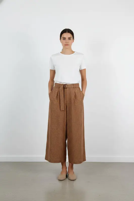 Pantalon Large Marron à Rayures - Taille M/38
