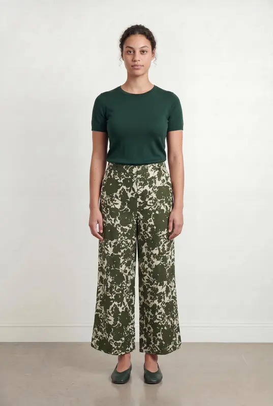 Pantalon Large Vert et Blanc - Taille L/40