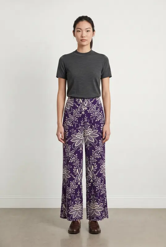 Pantalon Large Violet et Blanc - Taille S/36