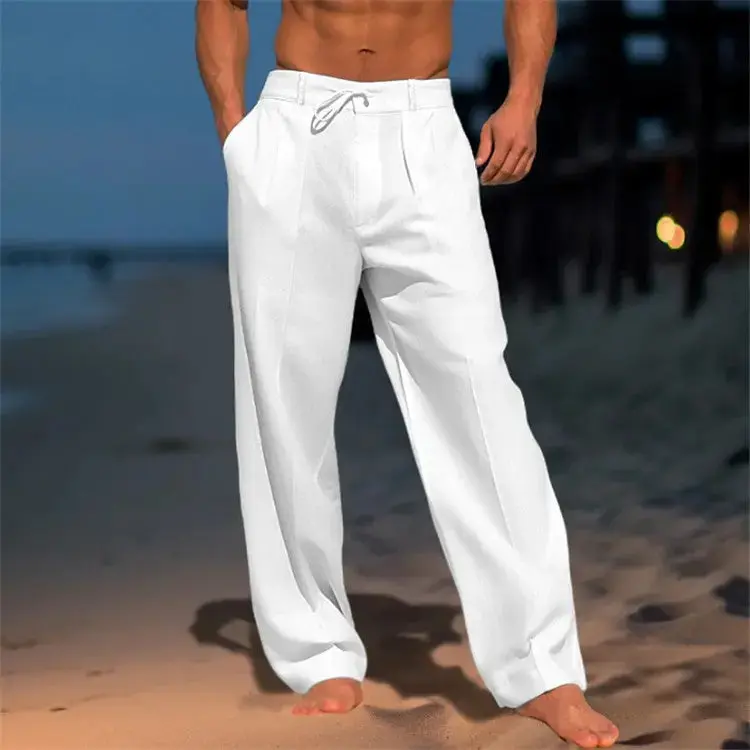 Pantalon léger homme coupe décontractée, taille à cordon