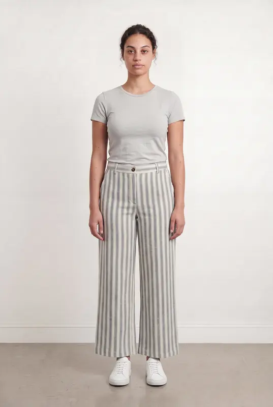 Pantalon Rayé Bleu et Beige - Taille L/40