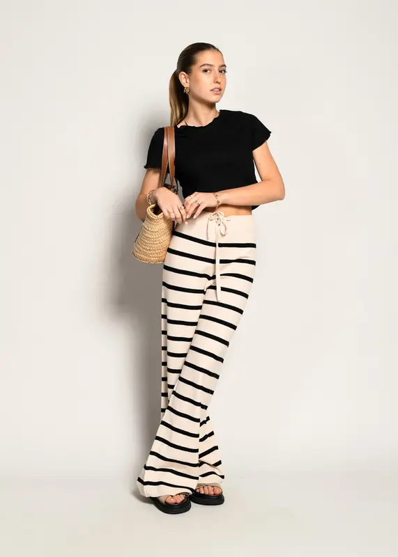 Pantalon rayé femme taille ajustable