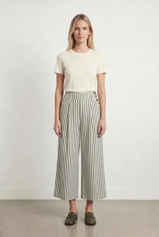 Pantalon Rayé Vert et Blanc - Taille S/36