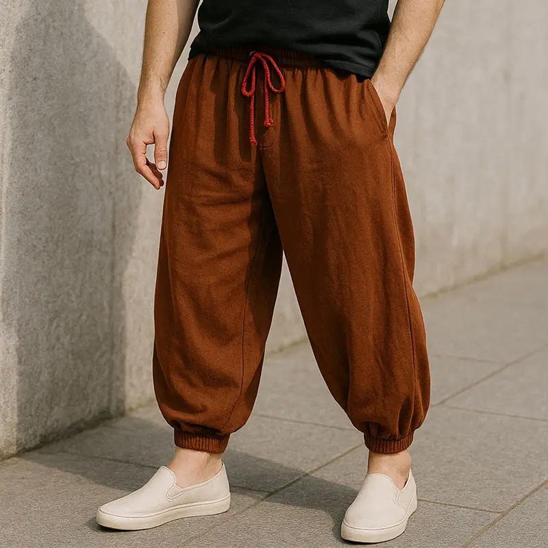 Pantalon sarouel homme en coton et lin, liberté de mouvement
