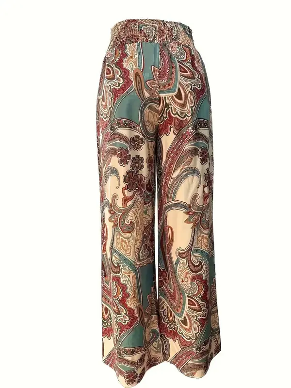 Pantalon taille haute à jambe large avec motif imprimé Paisley