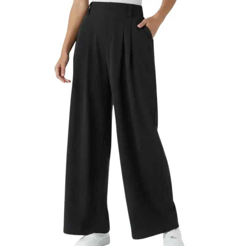 Pantalon taille haute à jambes larges avec poches latérales