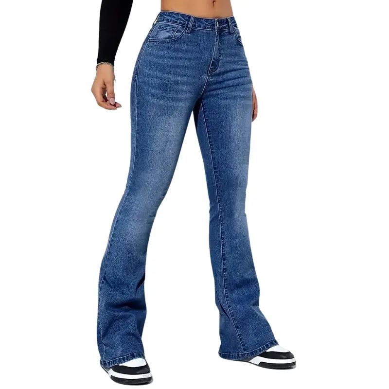 Pantalon taille haute évasé avec poches avant et fermeture bouton-zip