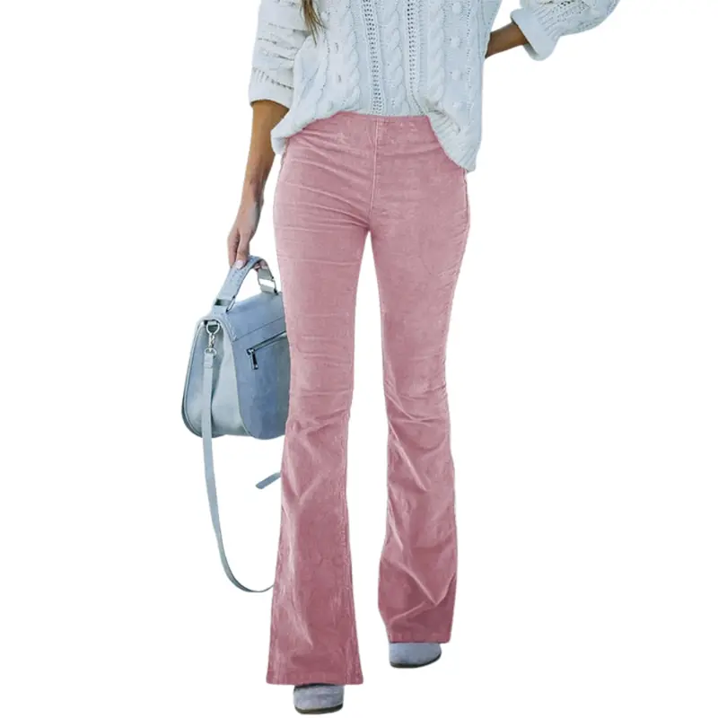 Pantalon taille haute femme slim avec jambe évasée