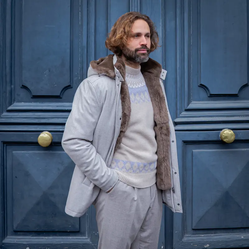 Parka fourrure amovible laine et cachemire imperméable Loro Piana greige