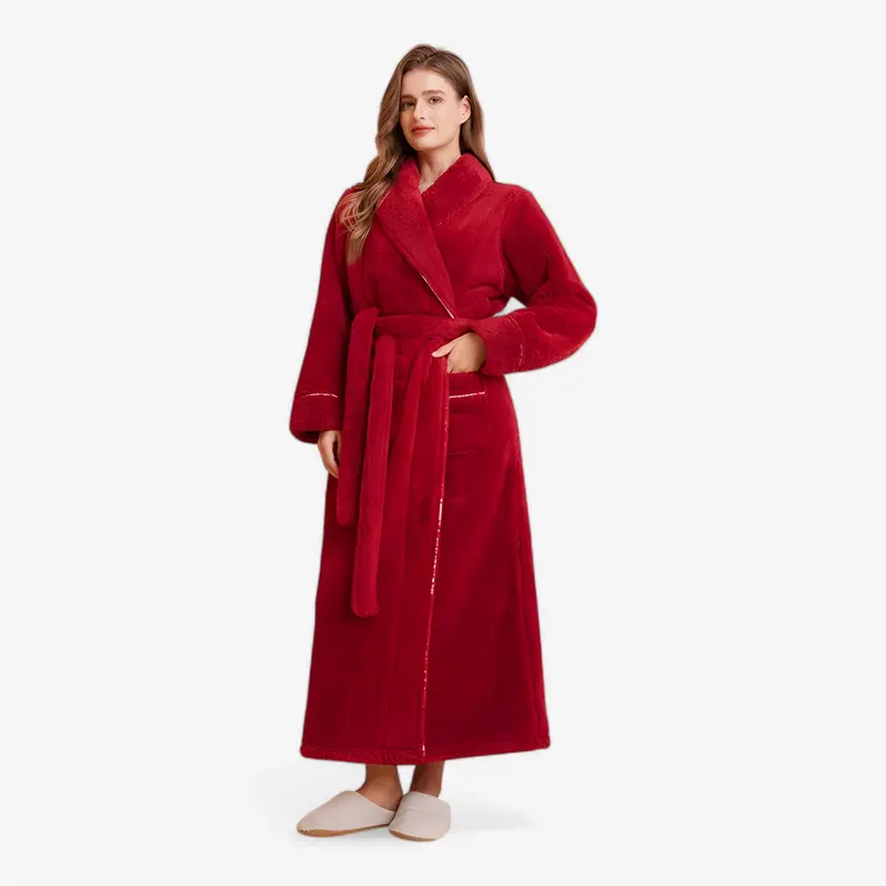 Peignoir de bain long portefeuille unisexe avec ceinture & poches