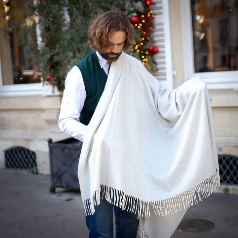 Plaid cachemire gris perle