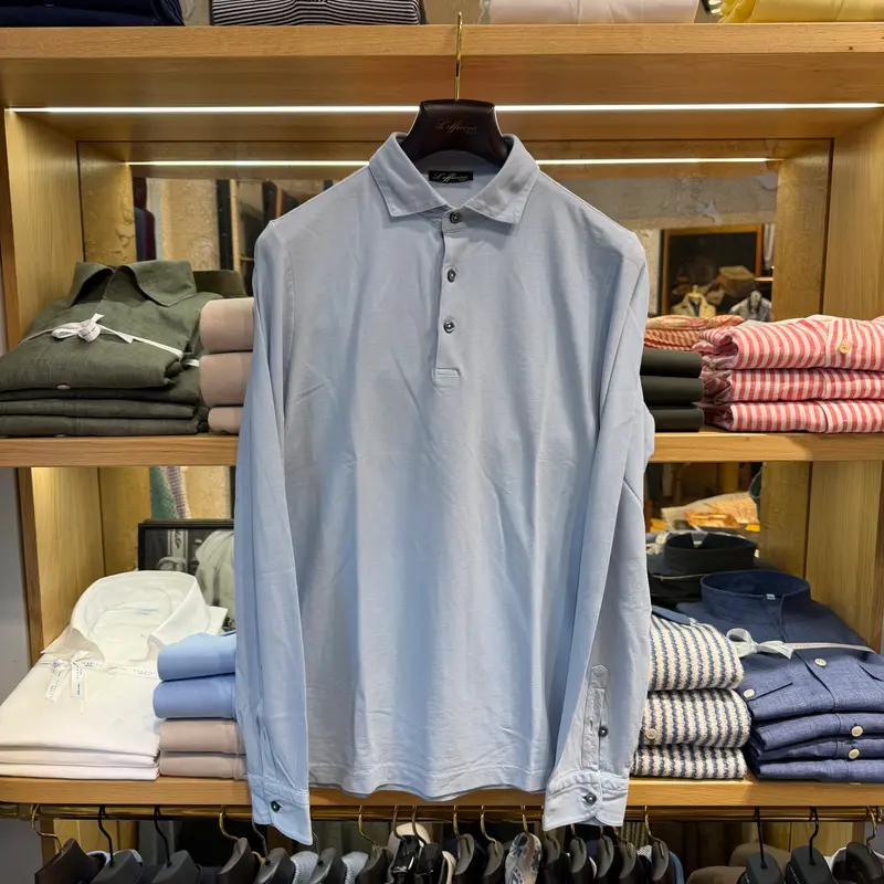 Polo bleu marine à manches longues en “ice cotton”