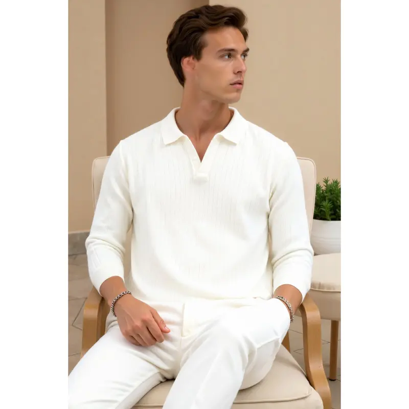 Polo homme en maille côtelée, minimaliste et élégant