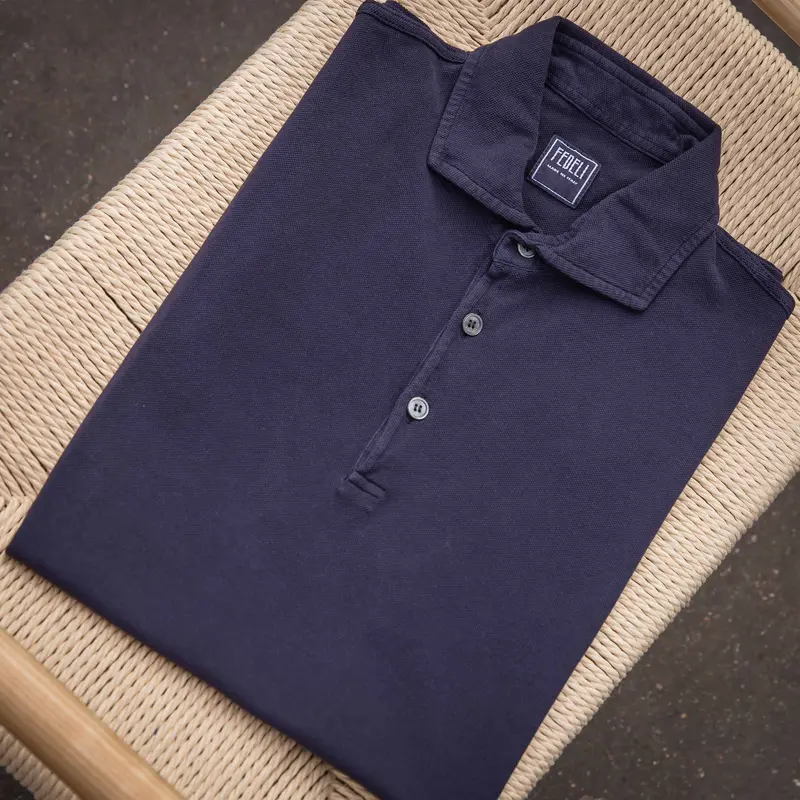Polo manches courtes piqué de coton bleu marine
