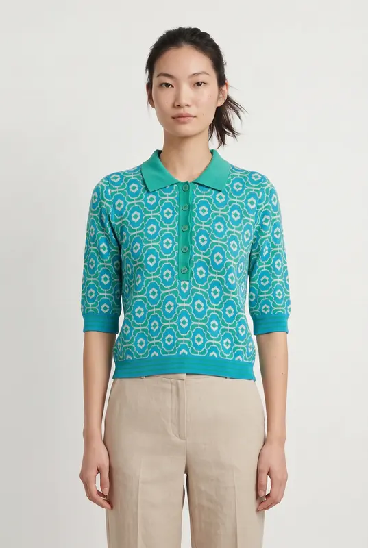 Polo Vert et Blanc - Taille S/36