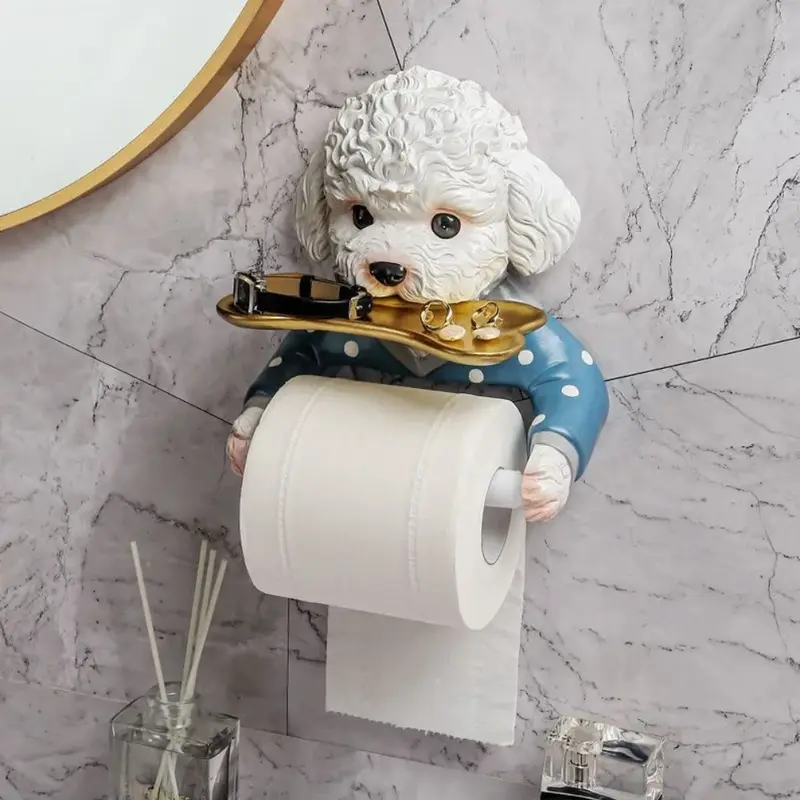 Porte-papier hygiénique chien avec étagère de rangement