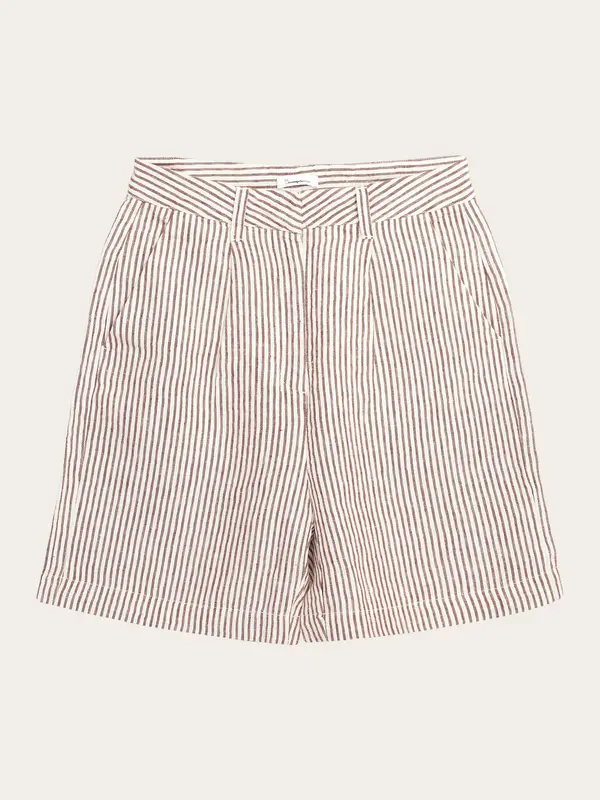 POSEY wide high-rise striped linen shorts - GOTS/Vegan - Brown stripe
