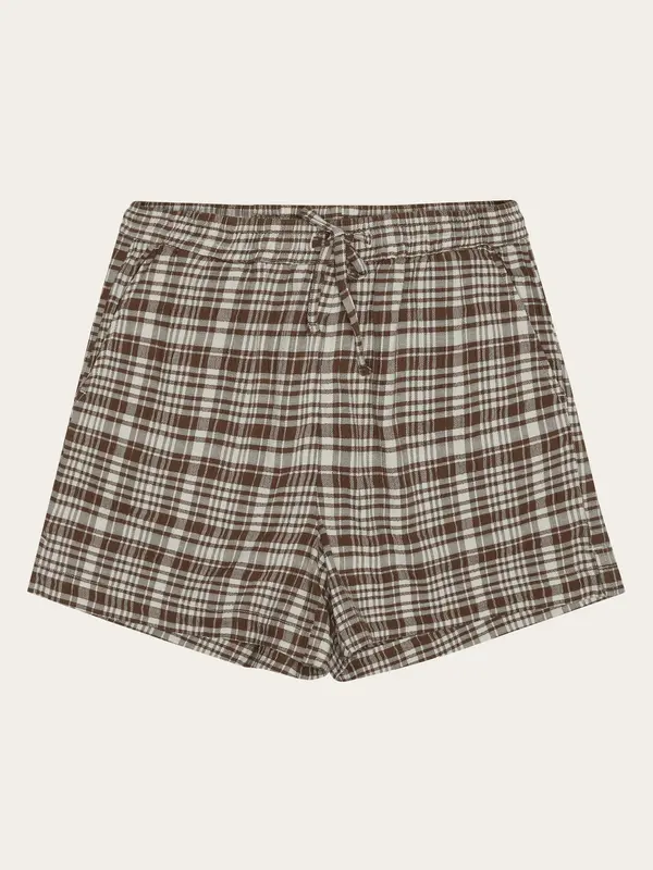 POSEY wide mid-rise check seersucker shorts - GOTS/Vegan - Beige check