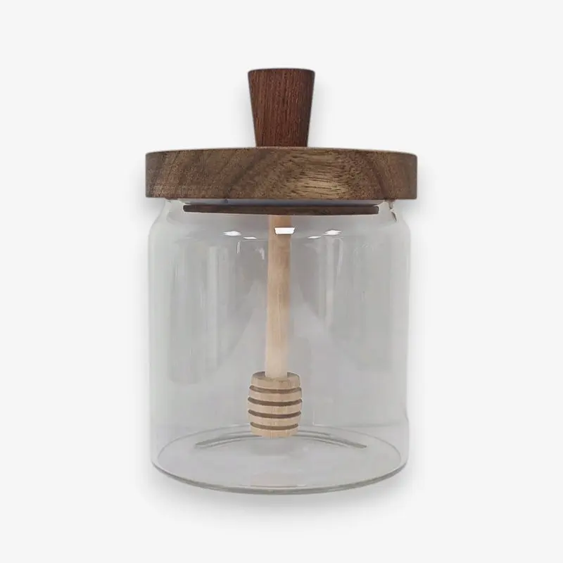 Pot à miel en verre avec couvercle bois