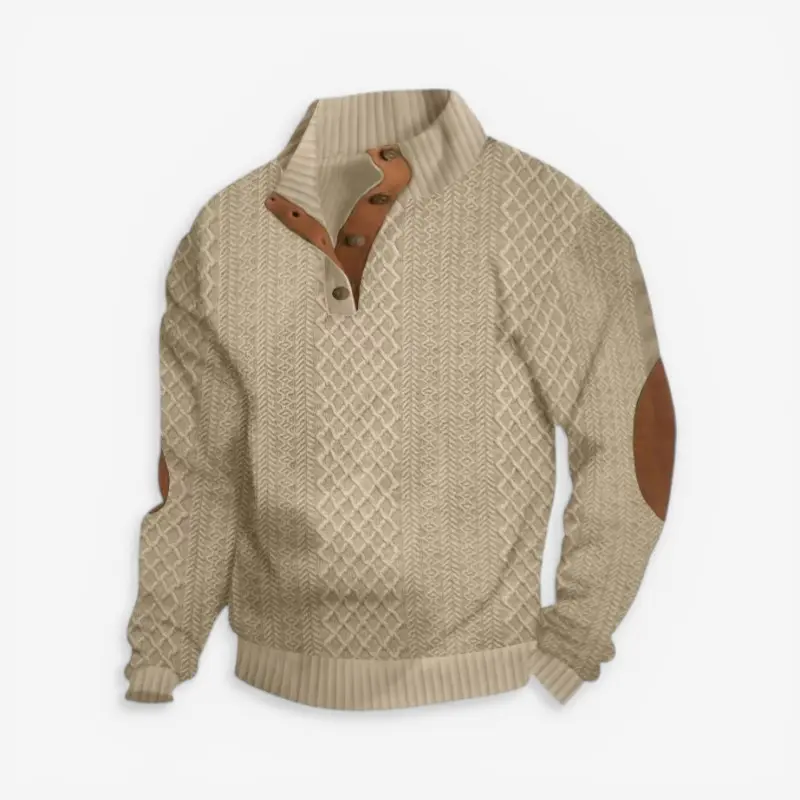 Pull Antoine à manches longues en maille torsadée et col boutonné