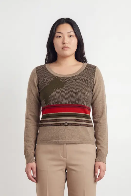 Pull Beige et Rouge - Taille L/40