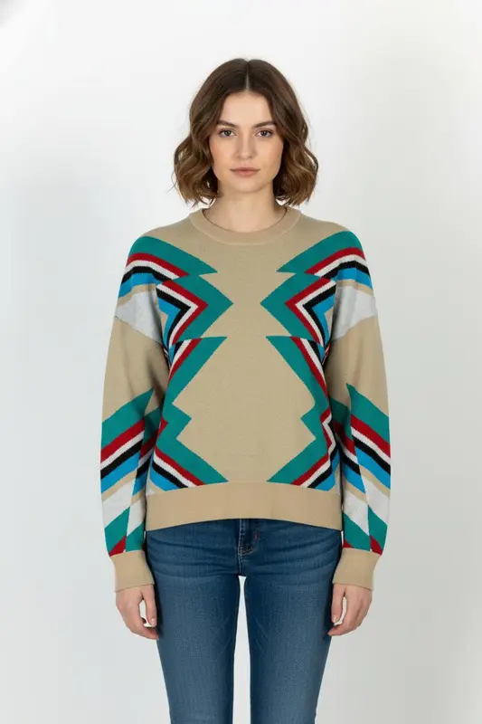 Pull Beige et Vert - Taille L/40