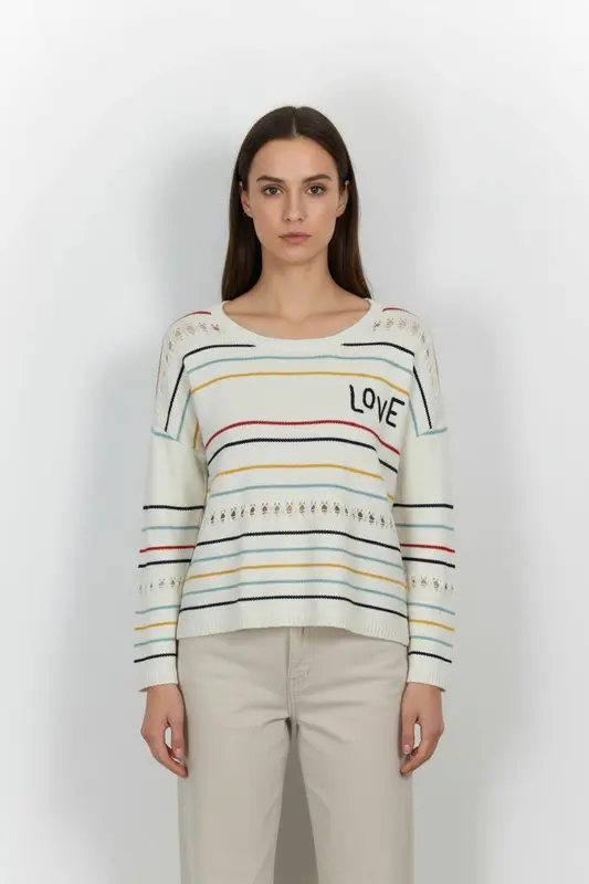 Pull Blanc à Rayures - Taille S/36