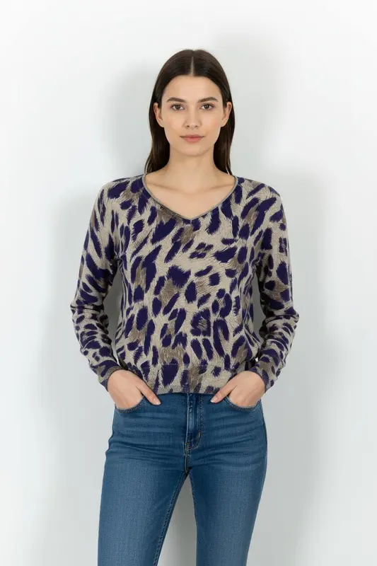 Pull Bleu et Beige - Taille S/36