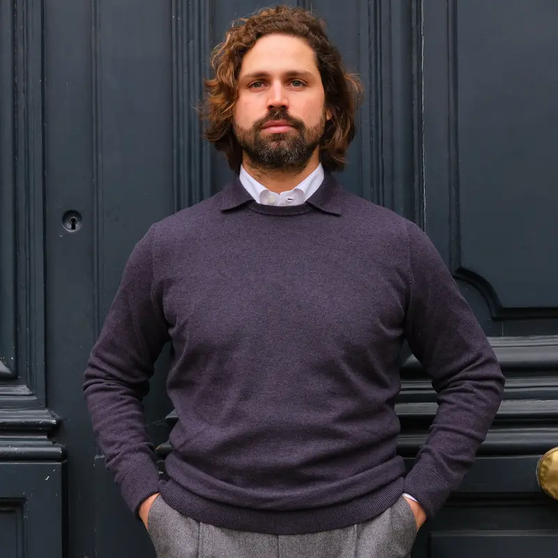 Pull cachemire col rond/polo