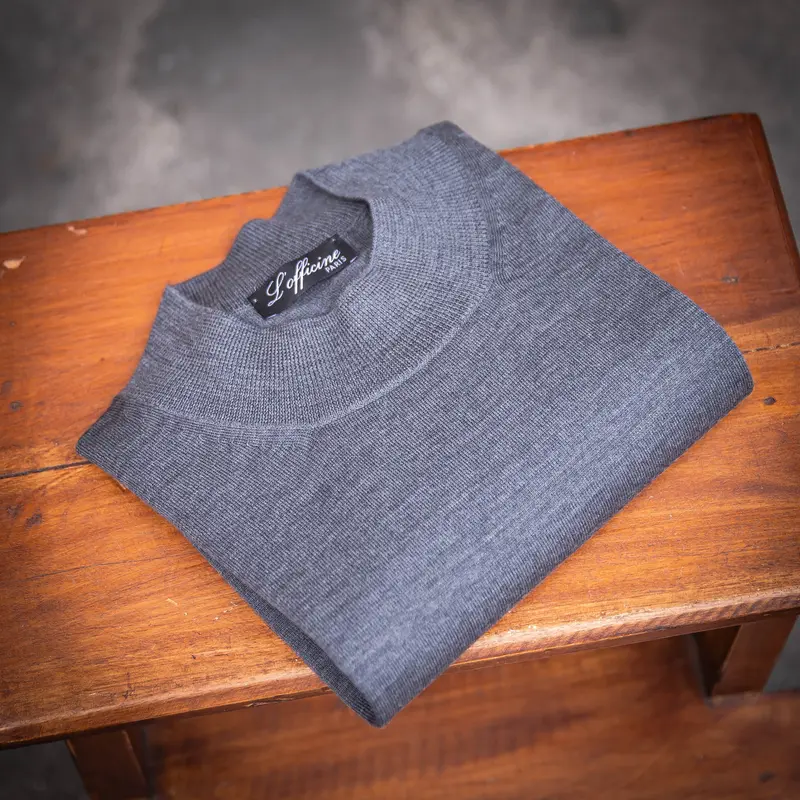 Pull col cheminée extra fin gris moyen