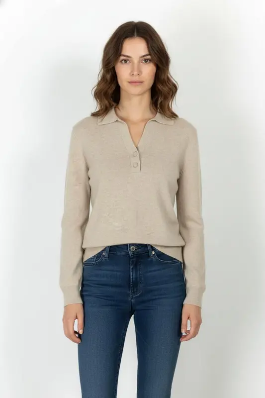 Pull Col Polo Beige - Taille S/36