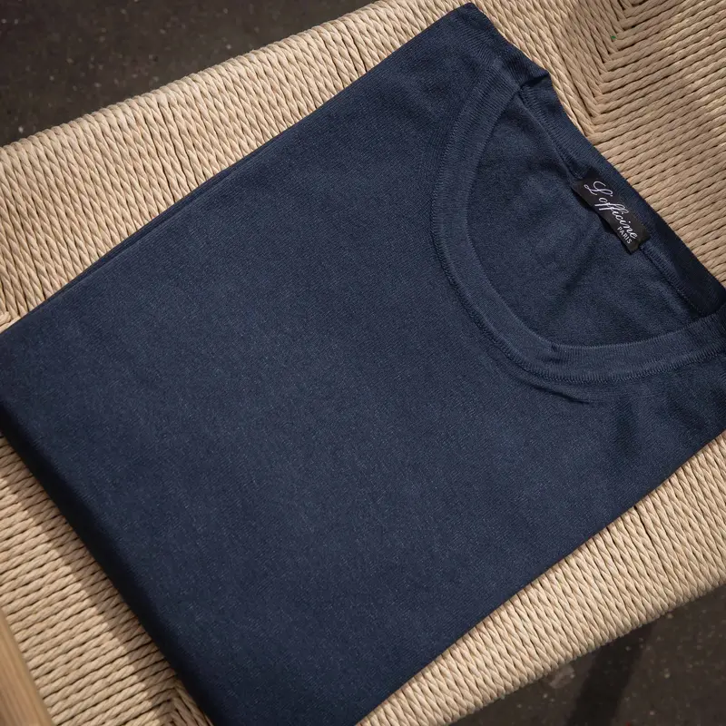 Pull col rond bleu marine