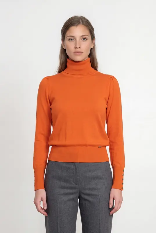 Pull Col Roulé Orange - Taille S/36