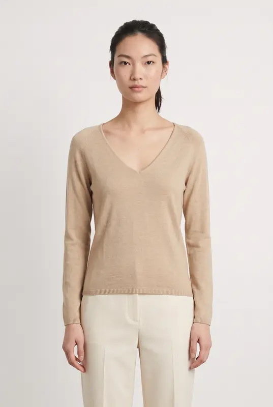 Pull Col V Beige - Taille S/36