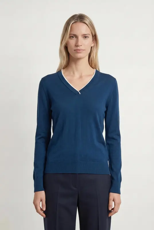 Pull Col V Bleu et Blanc - Taille S/36